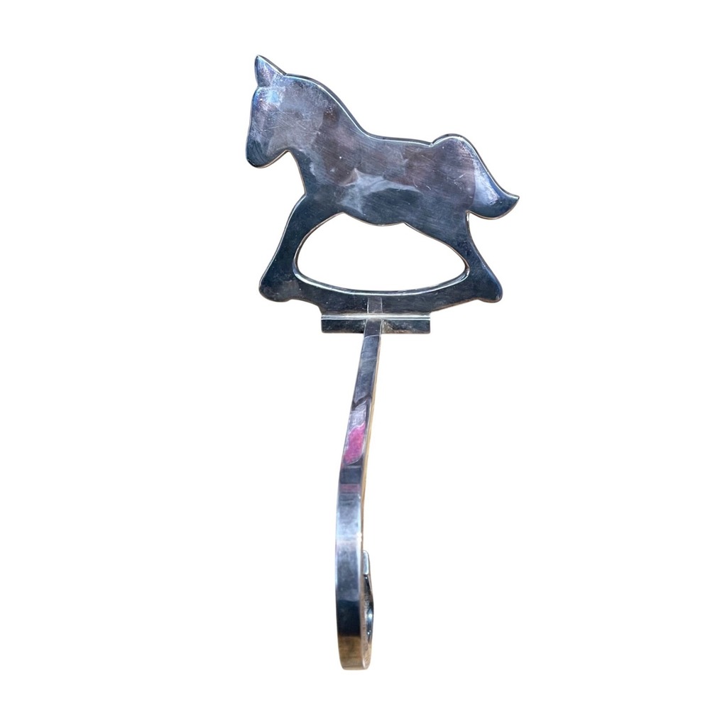 Vintage‎ Brass Silver Christmas Holiday Mantle Rocking Horse Stocking Holder